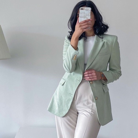 NWT ZARA FITTED BLAZER WITH GOLDEN BUTTONS LIGHT GREEN - Picture 3 of 16